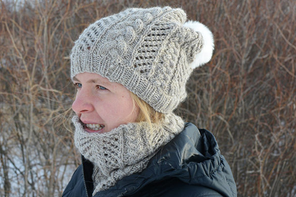 cables and lace hat and cowl set_knotenufknitting